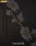 Jet Black Floral Jamdani Pure Matka Silk Handloom Saree — Border
