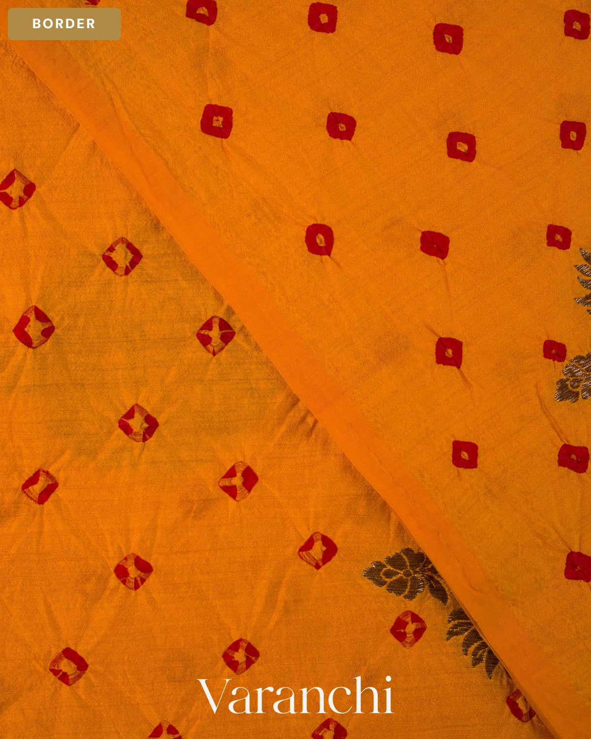 Turmeric Yellow Bandhani Pure Chiniya Silk Saree — Border