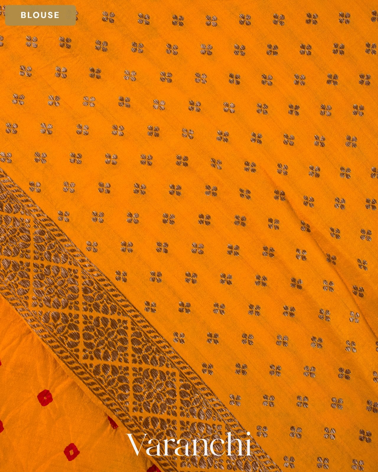 Turmeric Yellow Bandhani Pure Chiniya Silk Saree — Blouse