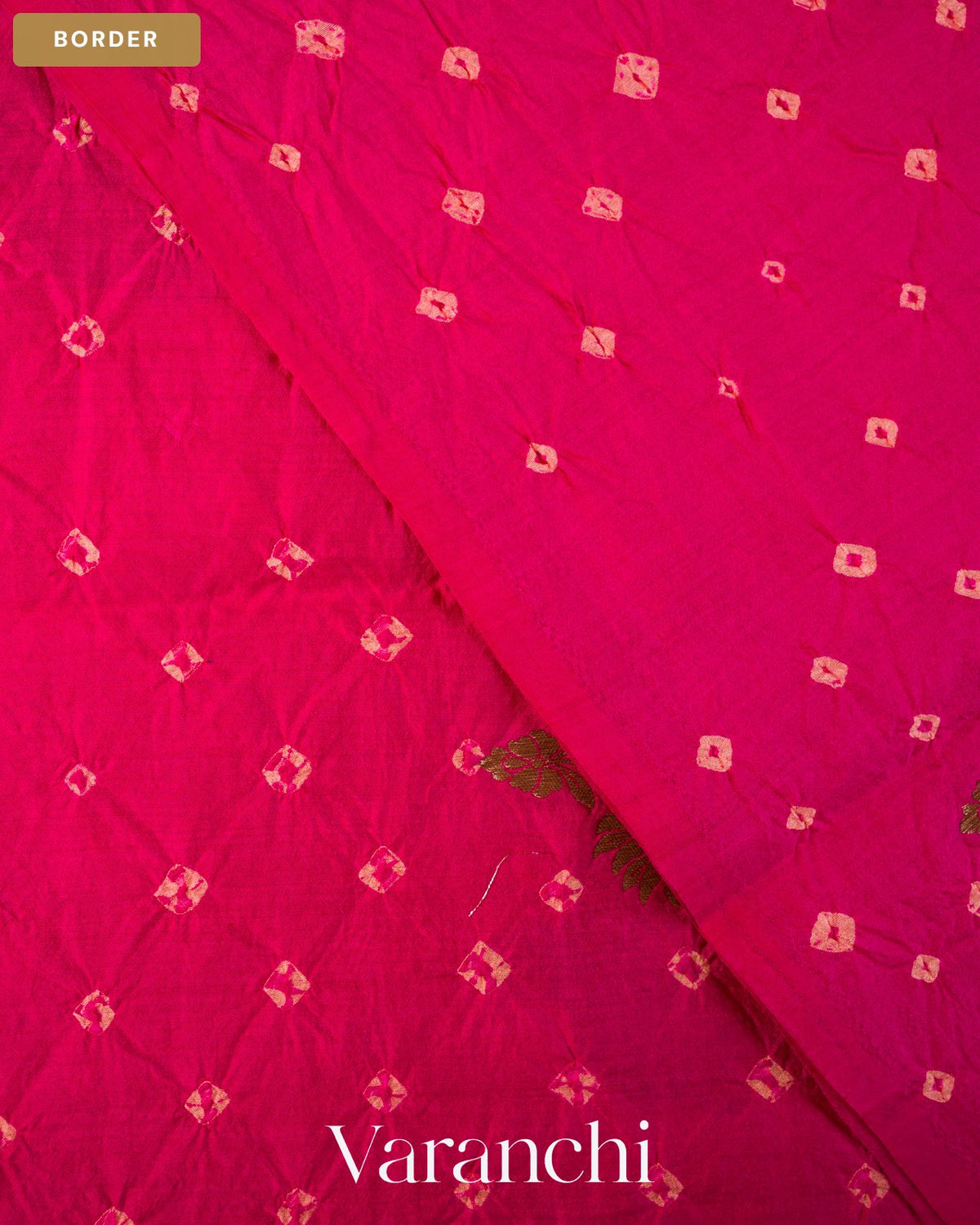 Rani Pink Bandhani Pure Chiniya Silk Saree — Border