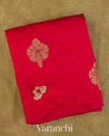 Bright Red Bandhani Pure Chiniya Silk Saree — Folded
