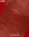 Bright Red Bandhani Pure Chiniya Silk Saree — Pallu