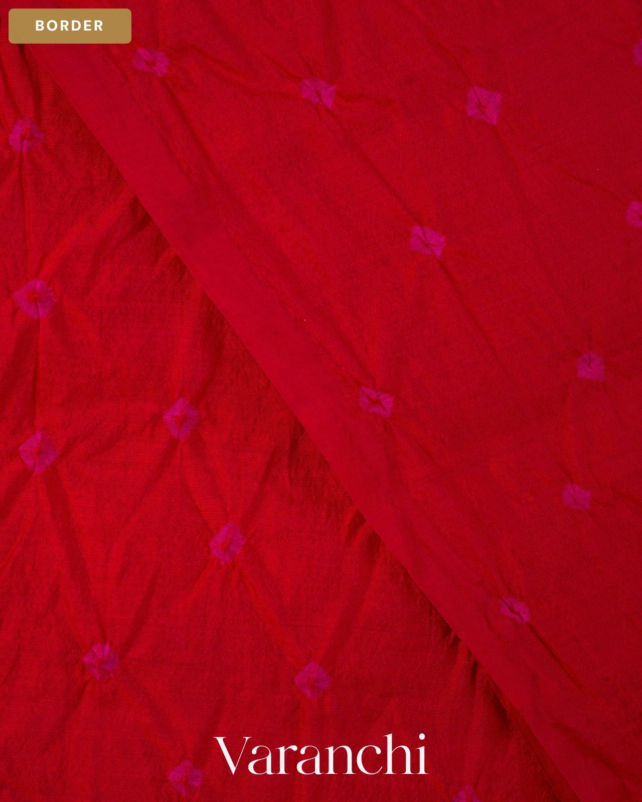 Bright Red Bandhani Pure Chiniya Silk Saree — Border