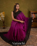 Black Zigzag Striped Pure Matka Silk Handloom Saree — Draped