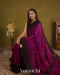 Black Zigzag Striped Pure Matka Silk Handloom Saree — Draped