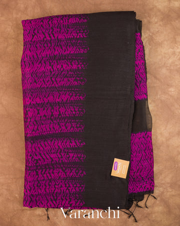 Black Zigzag Striped Pure Matka Silk Handloom Saree — Full Saree