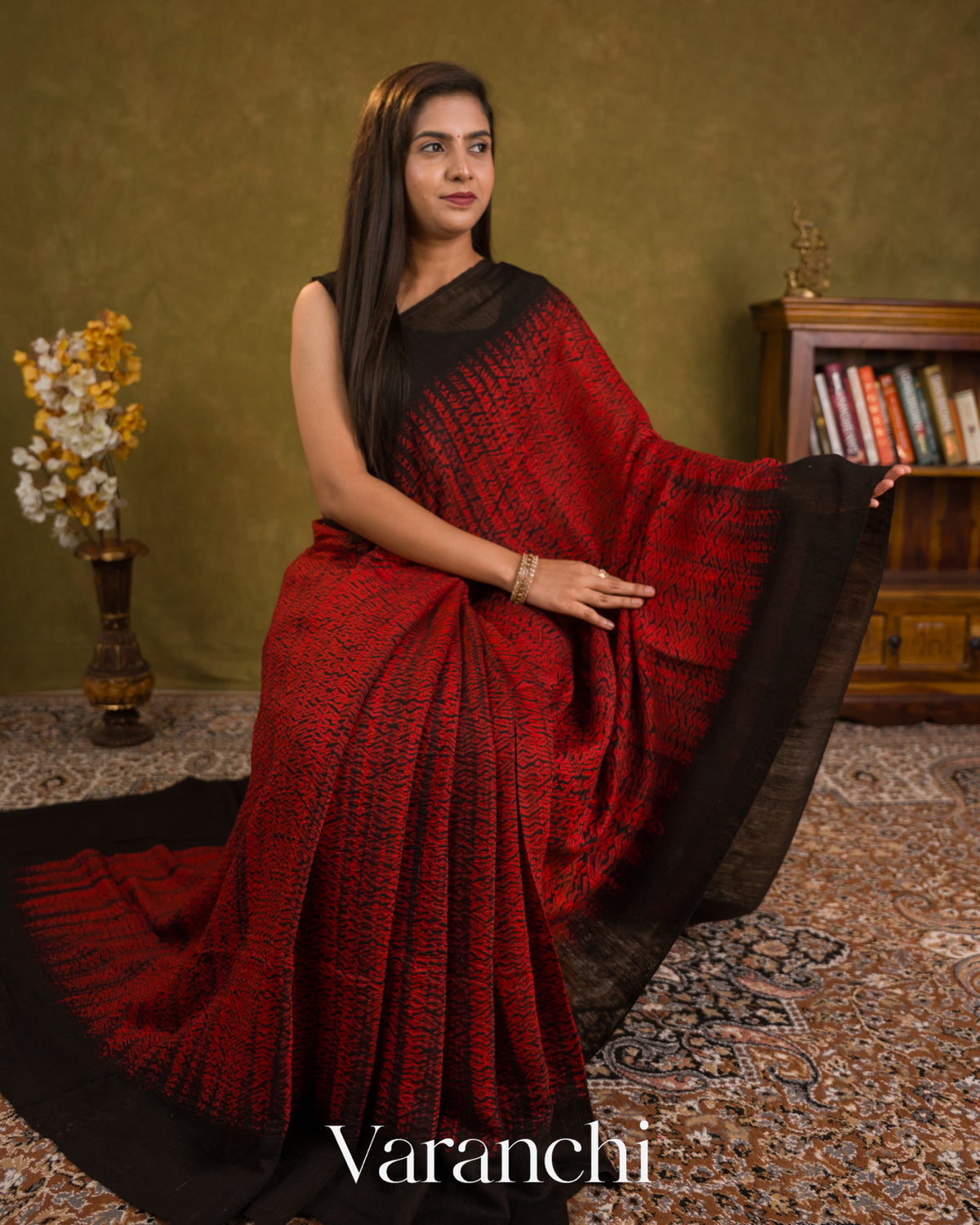 Black Zigzag Striped Pure Matka Silk Handloom Saree — Draped