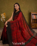 Black Zigzag Striped Pure Matka Silk Handloom Saree — Draped