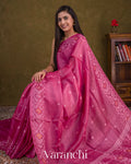 Rose Pink Jamdani Pure Tussar Silk Saree — Draped