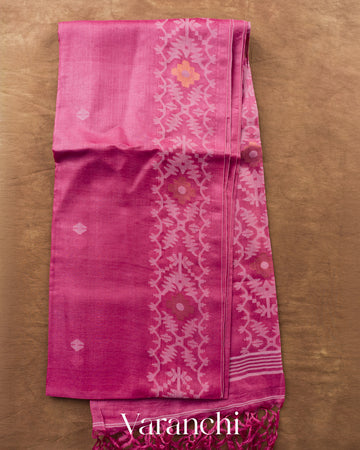 Rose Pink Pure Tussar Silk Saree — Full Saree