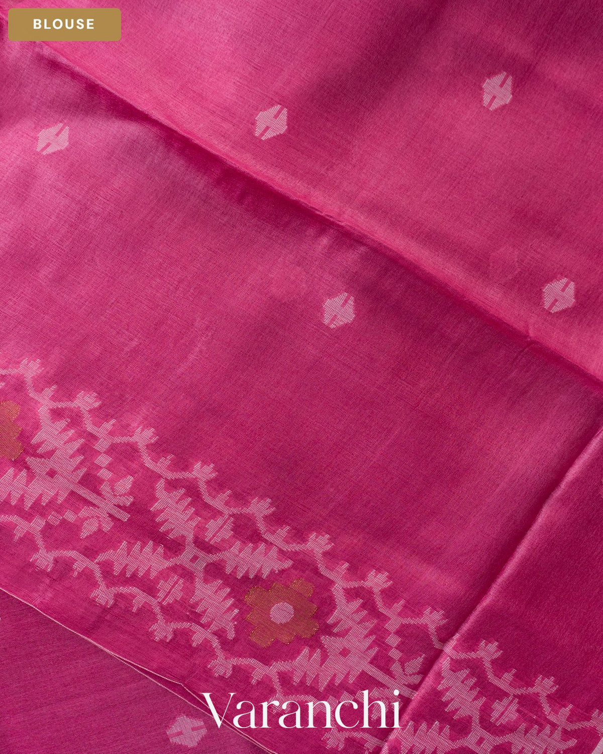 Rose Pink Pure Tussar Silk Saree — Blouse