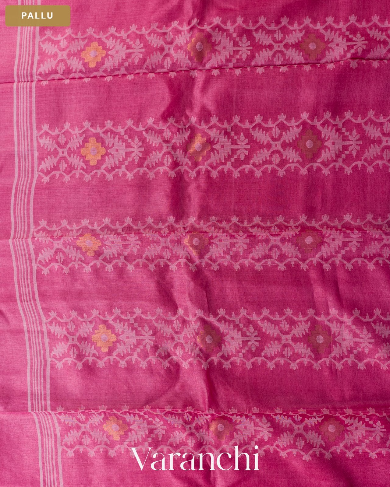 Rose Pink Pure Tussar Silk Saree — Pallu