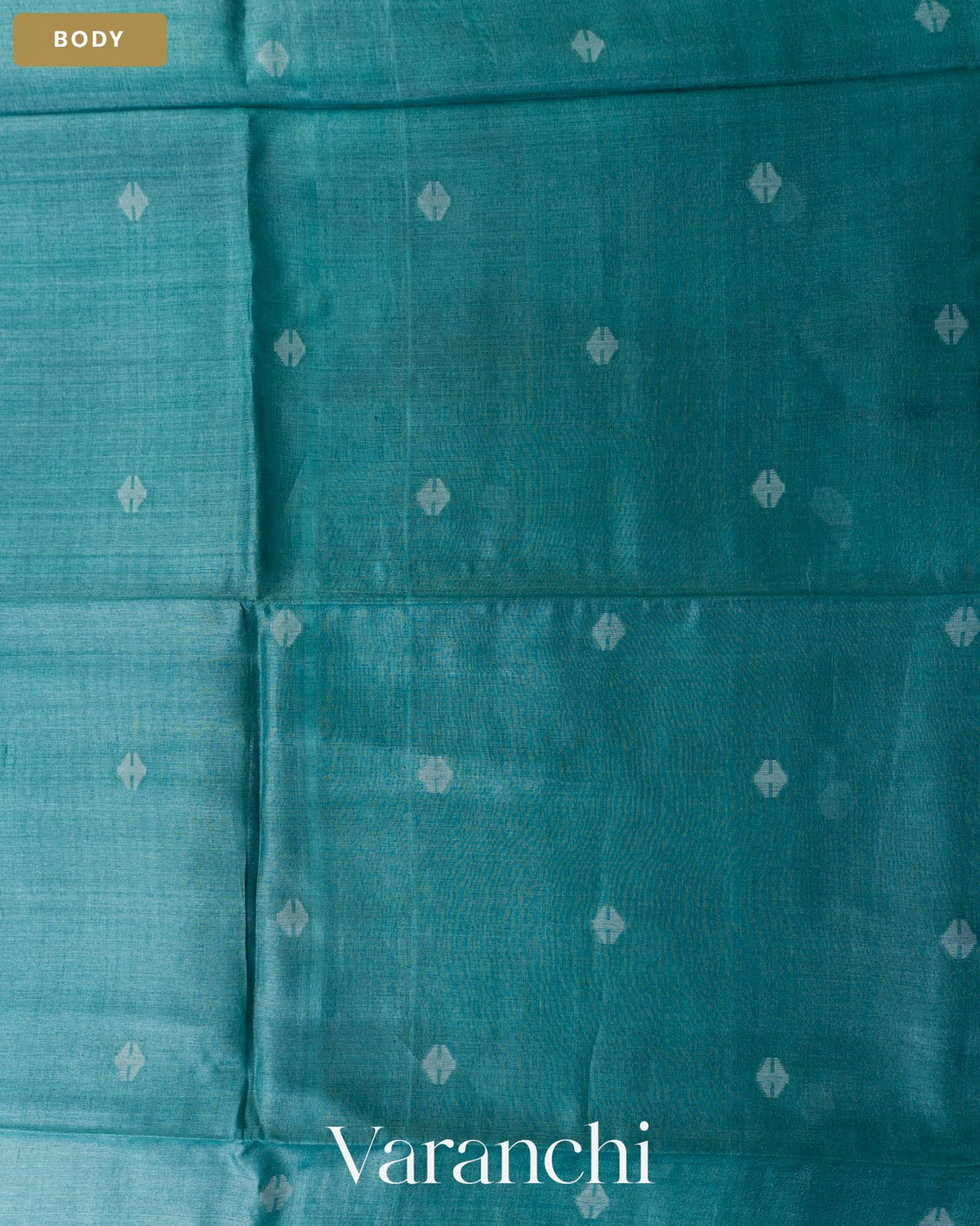 Teal Blue Jamdani Pure Tussar Silk Handloom Saree — Body
