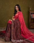 Dusty Maroon Jamdani Pure Tussar Silk Saree — Draped