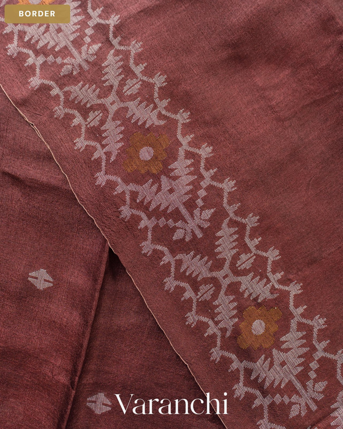 Maroon Pure Tussar Silk Handloom Saree — Border