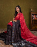 Charcoal Black Jamdani Pure Tussar Silk Saree — Draped