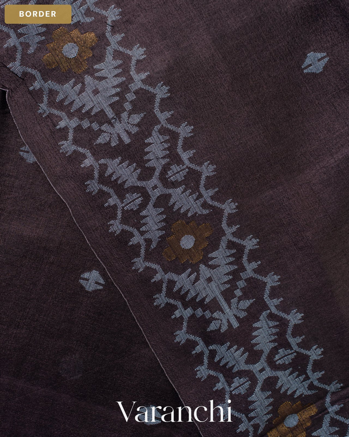 Dark Grey Jamdani Pure Tussar Silk Handloom Saree — Border