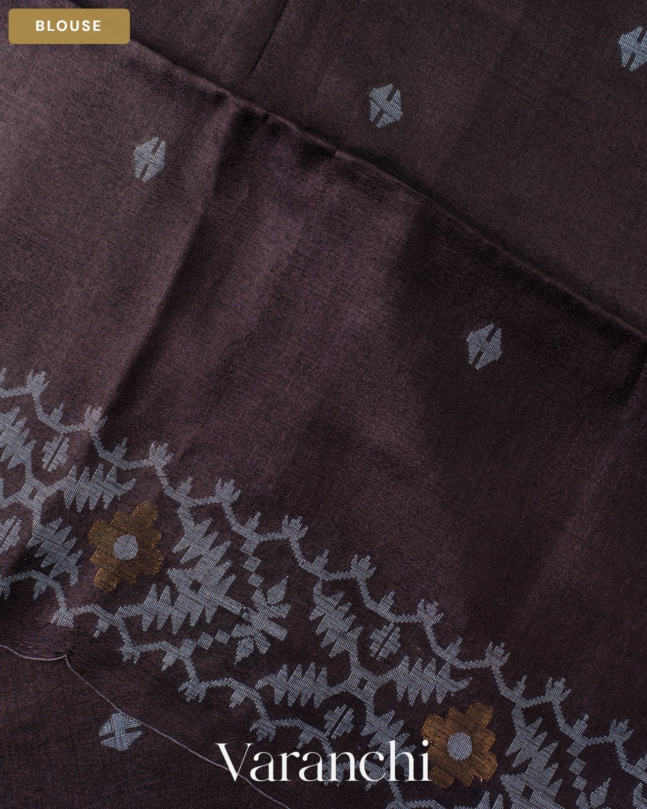 Dark Grey Jamdani Pure Tussar Silk Handloom Saree — Blouse