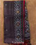 Dark Grey Jamdani Pure Tussar Silk Handloom Saree — Full Saree