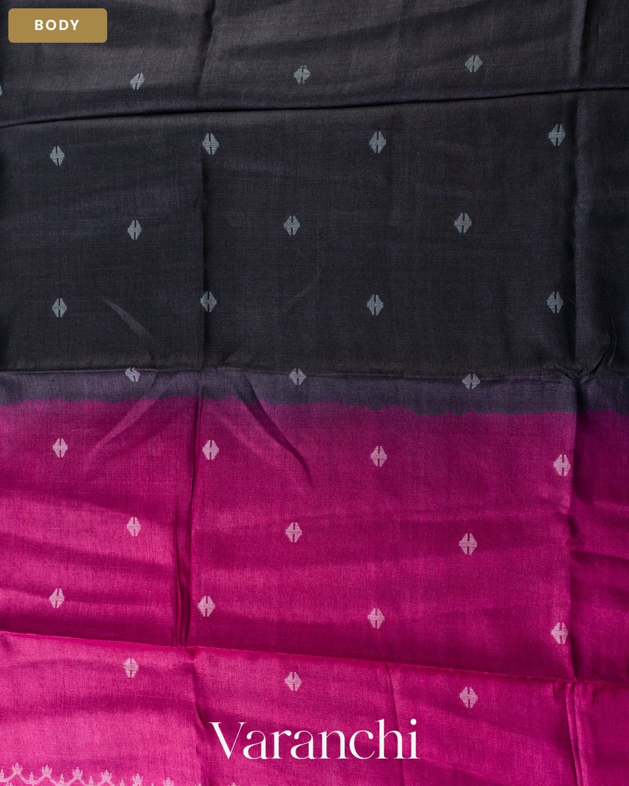 Dark Pink Jamdani Pure Tussar Silk Handloom Saree — Body