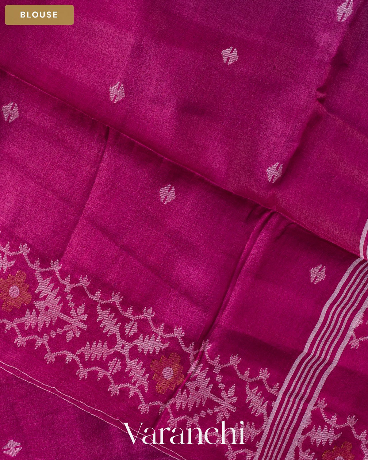Dark Pink Jamdani Pure Tussar Silk Handloom Saree — Blouse