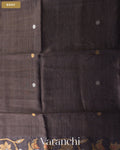 Dark Grey Jamdani Pure Tussar Tissue Silk Handloom Saree — Body