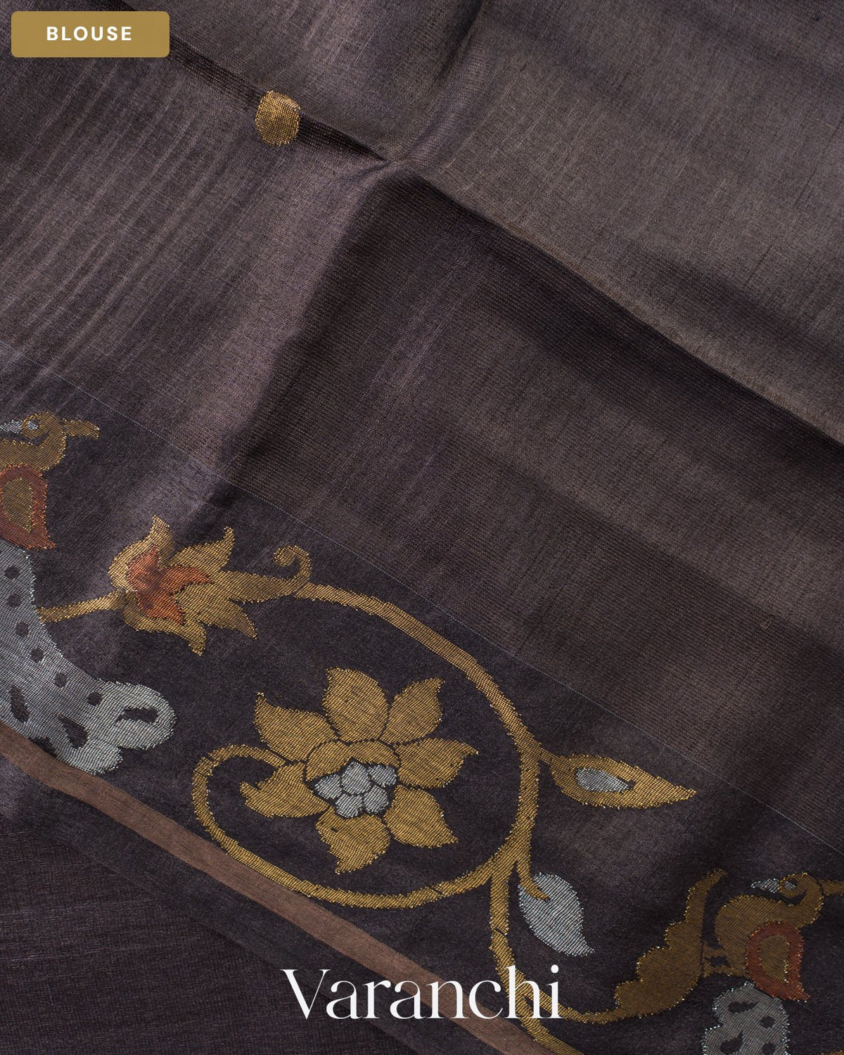 Dark Grey Jamdani Pure Tussar Tissue Silk Handloom Saree — Blouse