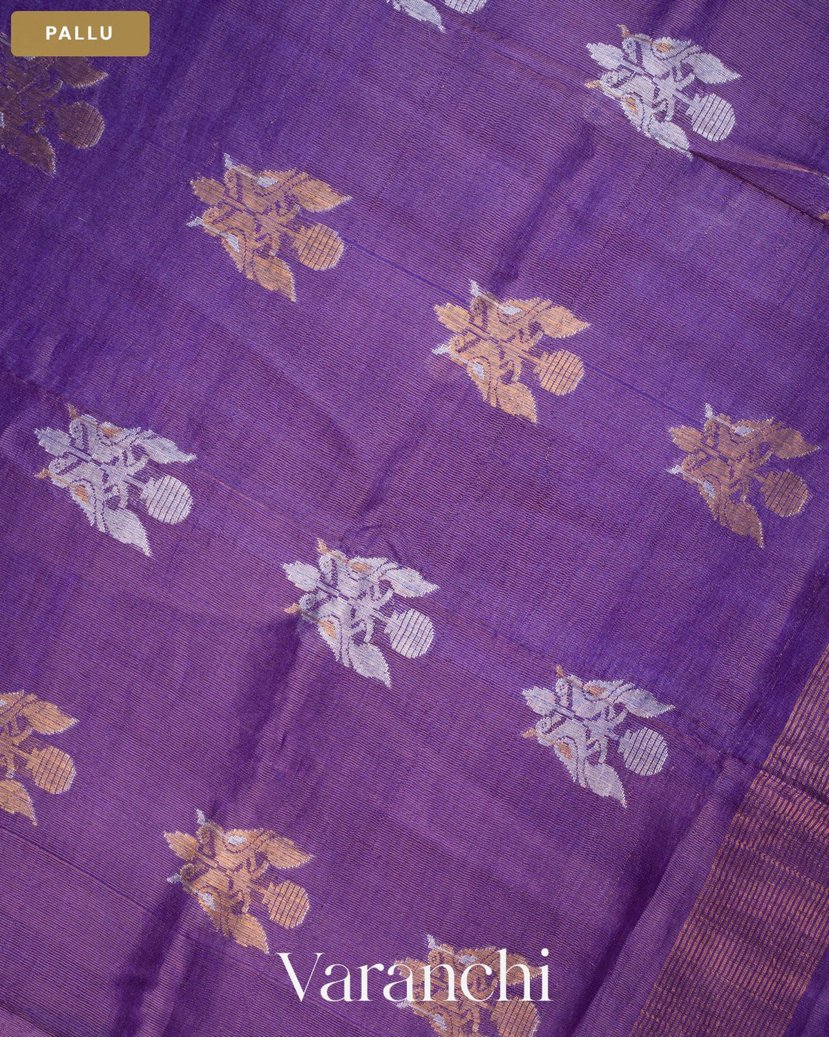 Violet Jamdani Pure Tussar Tissue Silk Handloom Saree — Pallu