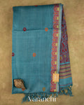 Powder Blue Jamdani Pure Tussar Silk Handloom Saree — Full Saree