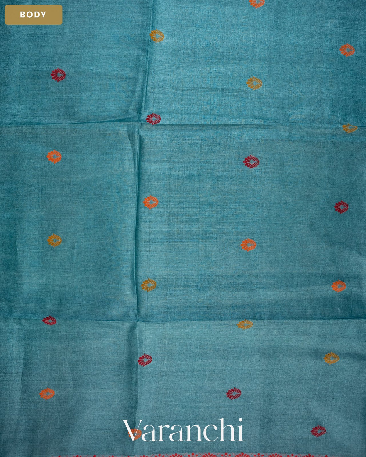 Powder Blue Jamdani Pure Tussar Silk Handloom Saree — Body