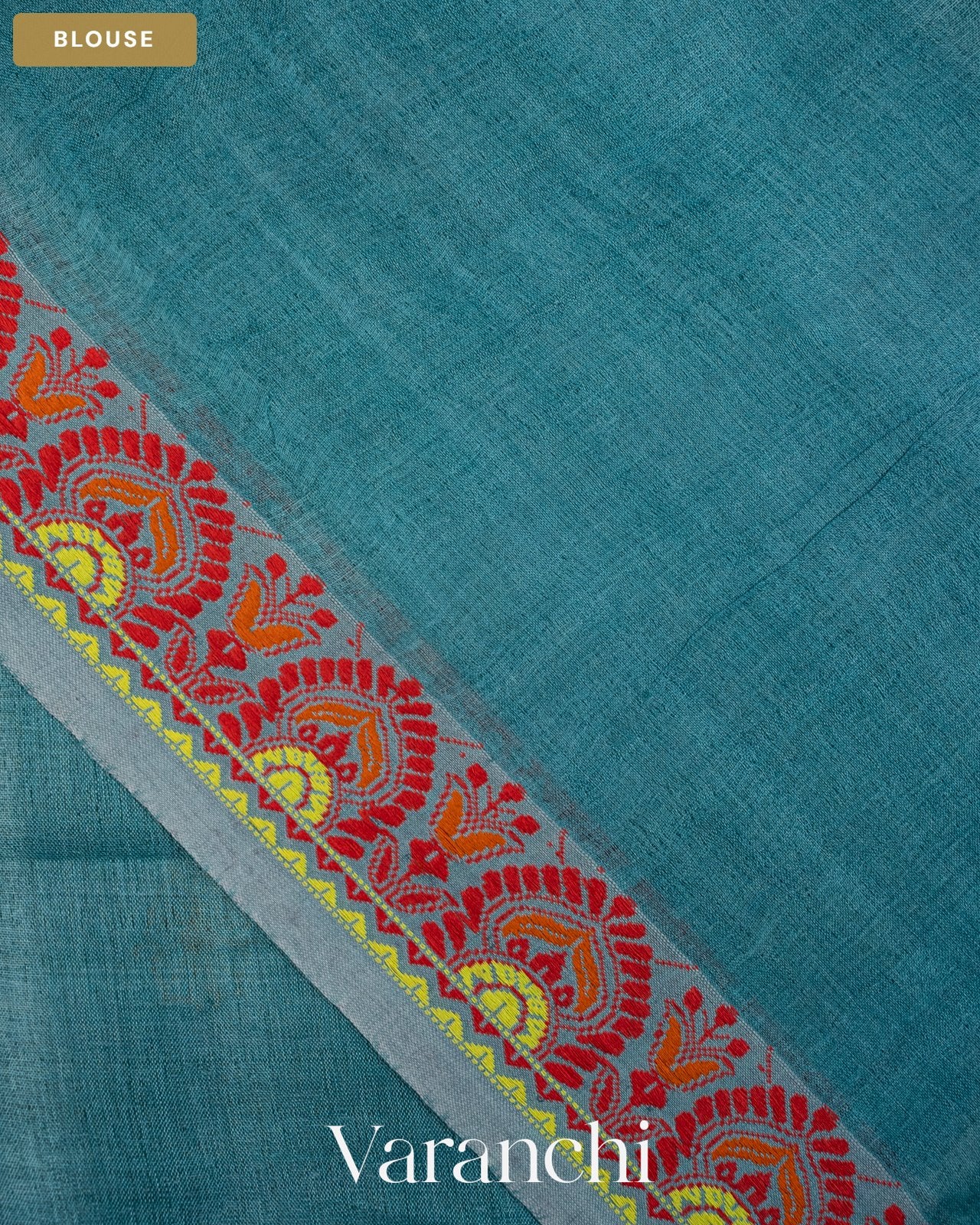 Powder Blue Jamdani Pure Tussar Silk Handloom Saree — Blouse