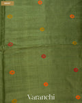 Leafy Green Floral Jamdani Pure Tussar Silk Handloom Saree — Body