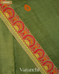 Leafy Green Floral Jamdani Pure Tussar Silk Handloom Saree — Border