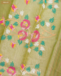 Sage Green Floral Jamdani Pure Muslin Silk Handloom Saree — Pallu