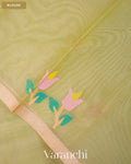 Sage Green Floral Jamdani Pure Muslin Silk Handloom Saree — Blouse