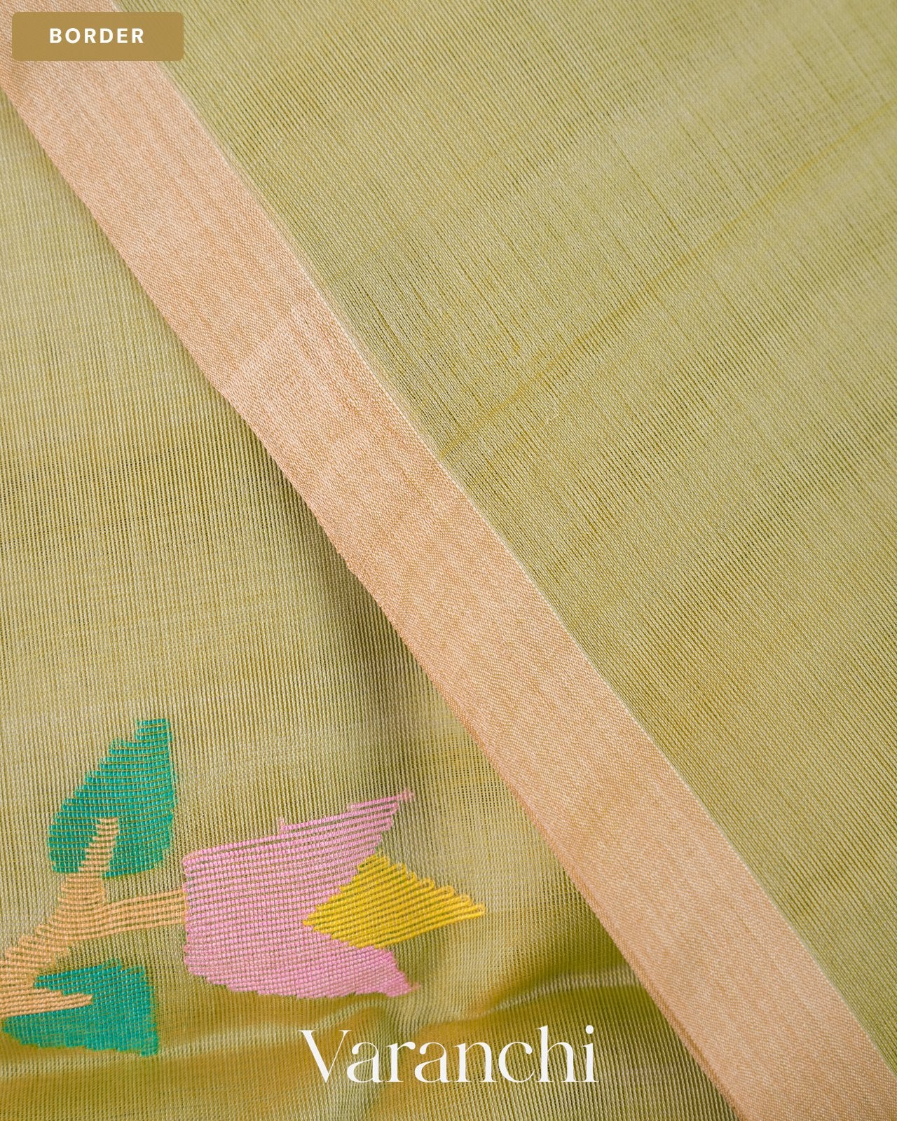 Sage Green Floral Jamdani Pure Muslin Silk Handloom Saree — Border