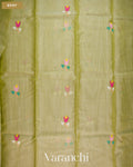 Sage Green Floral Jamdani Pure Muslin Silk Handloom Saree — Body