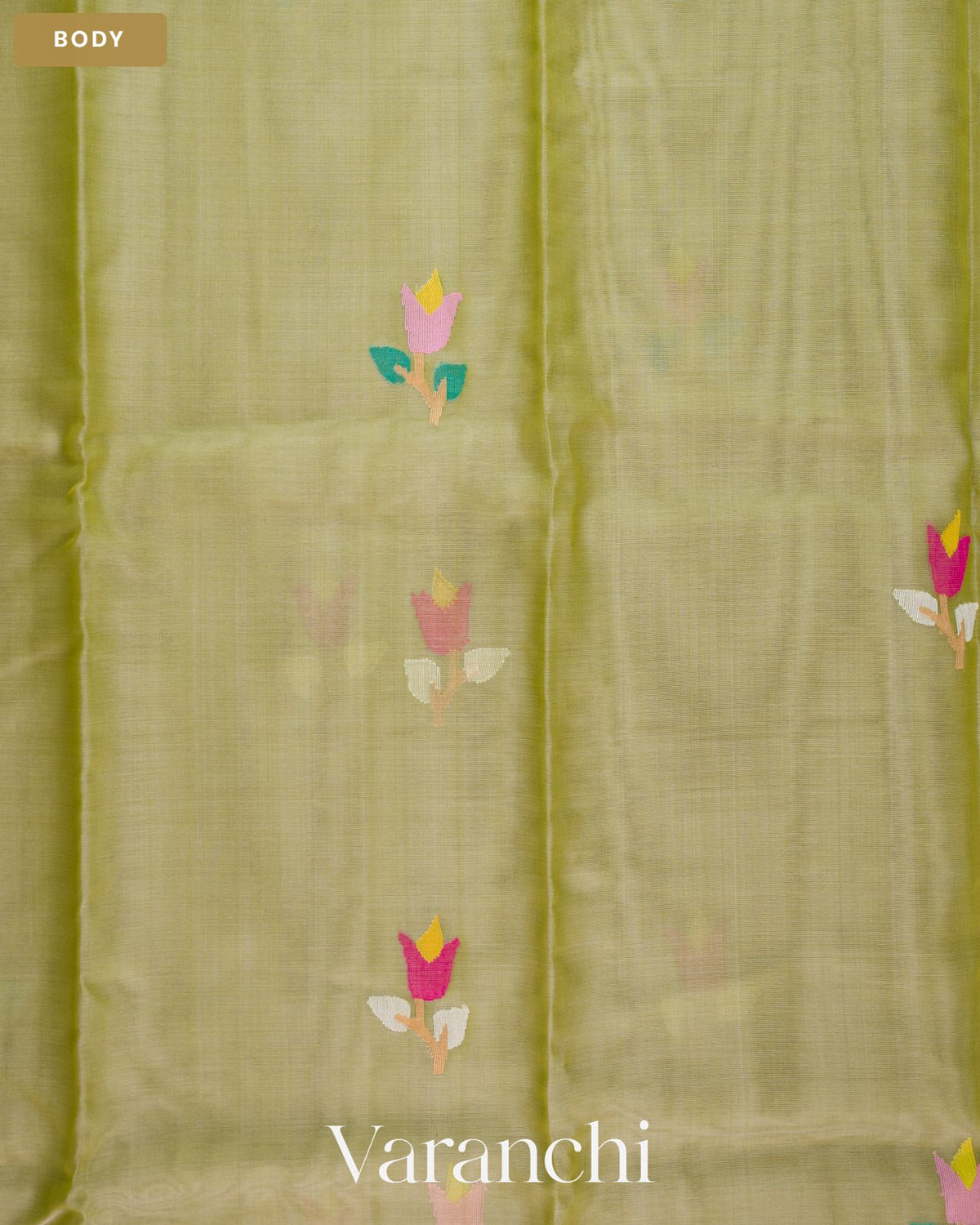 Pista Green Floral Jamdani Pure Muslin Silk Handloom Saree — Body