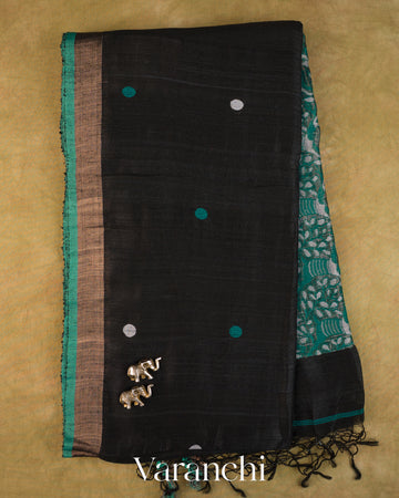 Black Pure Matka Silk Handloom Saree — Full Saree