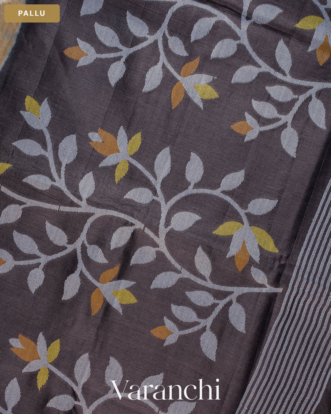 Off White Jamdani Pure Tussar Silk Handloom Saree — Pallu