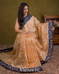 Light Beige Jamdani Pure Tussar Silk Handloom Saree — Draped