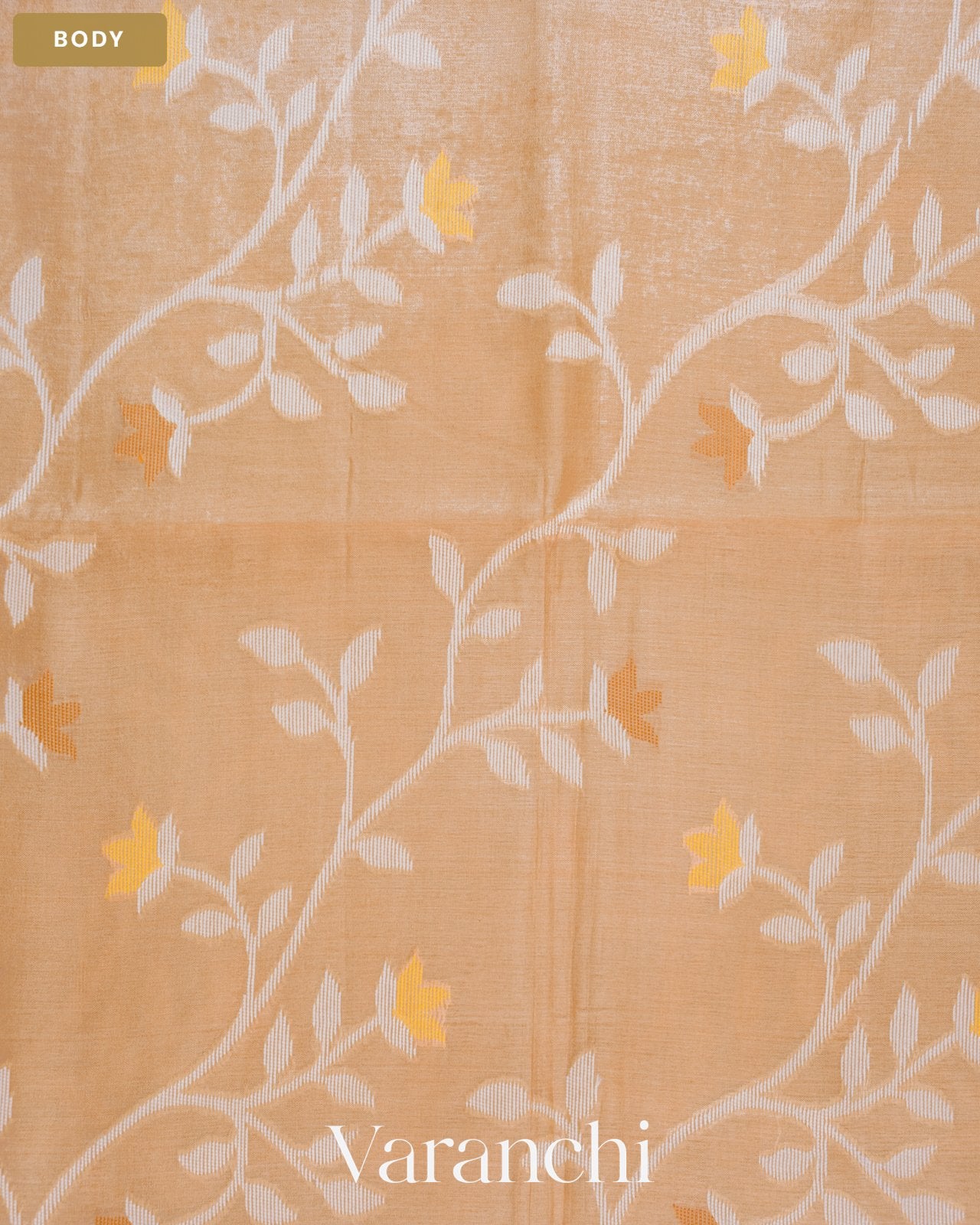 Off White Jamdani Pure Tussar Silk Handloom Saree — Body