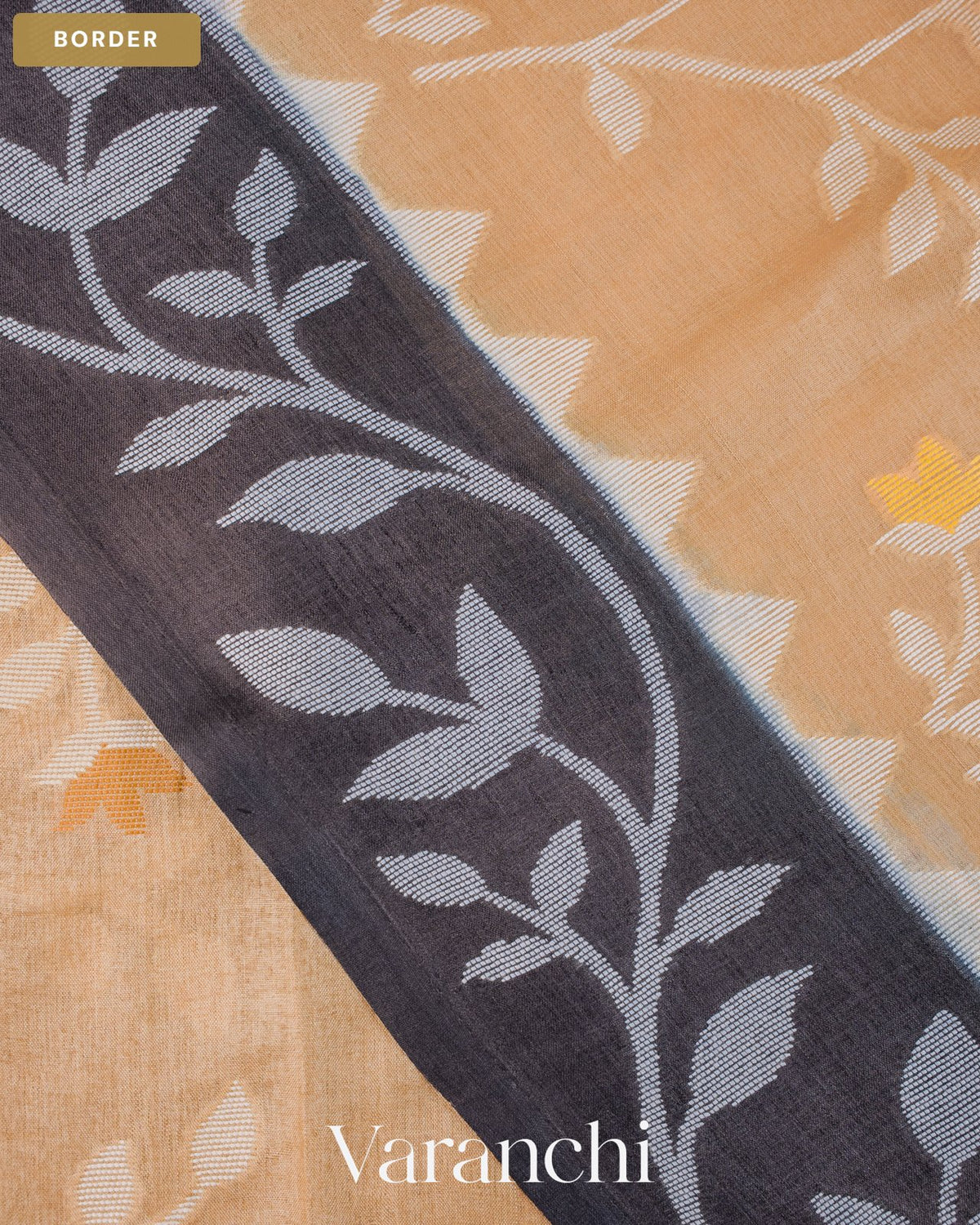 Off White Jamdani Pure Tussar Silk Handloom Saree — Border