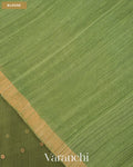Leafy Green Sequin with Jamdani Paithani Pallu Pure Muslin Silk Handloom Saree — Blouse