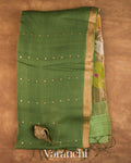 Leafy Green Sequin with Jamdani Paithani Pallu Pure Muslin Silk Handloom Saree — Folded