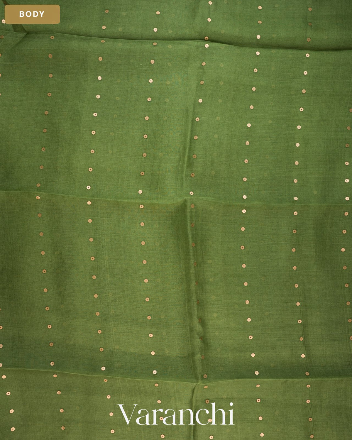 Leafy Green Sequin with Jamdani Paithani Pallu Pure Muslin Silk Handloom Saree — Body