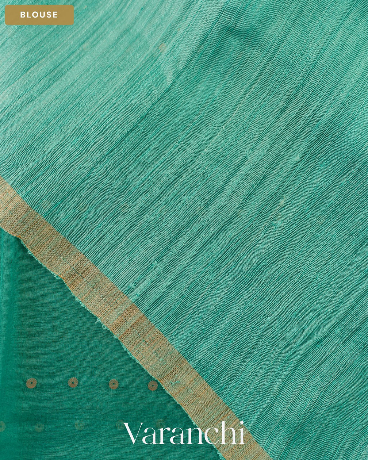 Peacock Blue Sequin with Jamdani Paithani Pallu Pure Muslin Silk Handloom Saree — Blouse