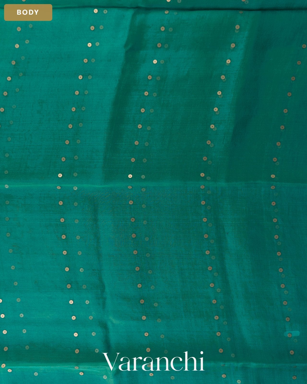 Peacock Blue Sequin with Jamdani Paithani Pallu Pure Muslin Silk Handloom Saree — Body