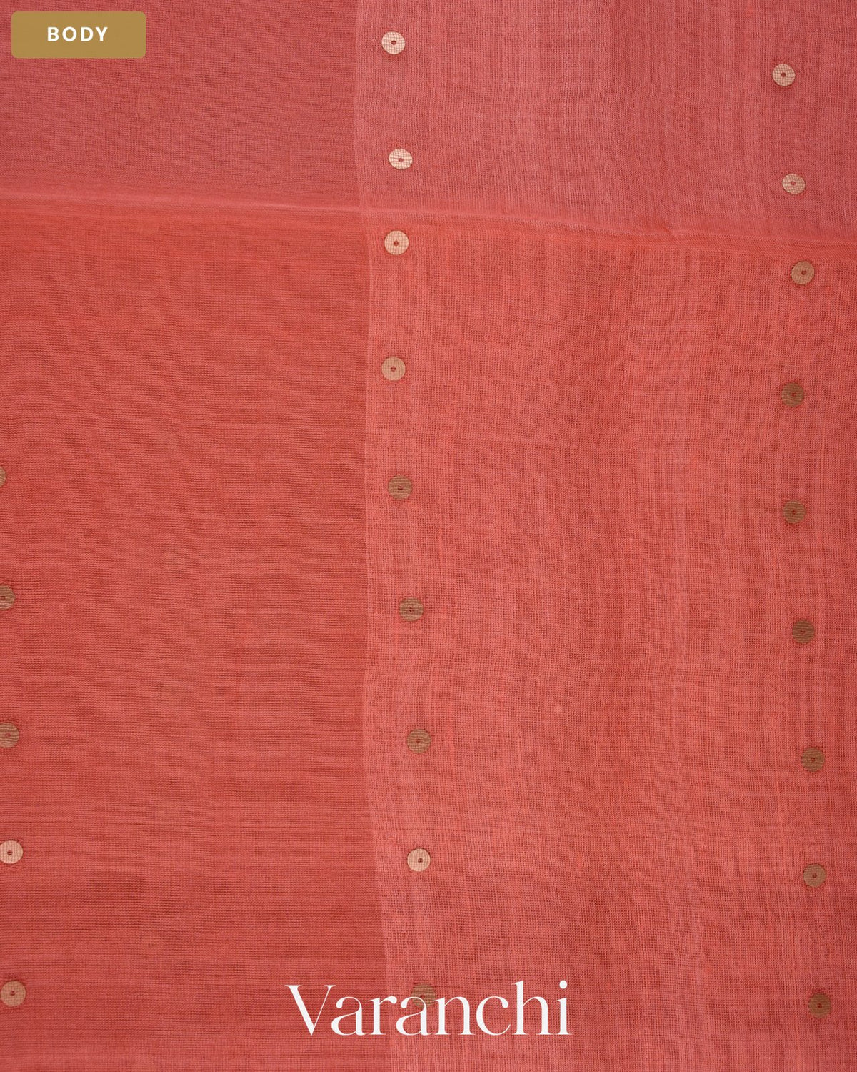 Peach Sequin with Jamdani Paithani Pallu Pure Muslin Silk Handloom Saree — Body