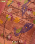 Peach Sequin with Jamdani Paithani Pallu Pure Muslin Silk Handloom Saree — Pallu
